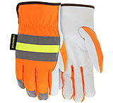 Image of MCR Safety Luminator Leather Drivers Hi-Vis Work Gloves, Premium Grade Grain Goatskin, Hi-Vis Back with Reflective Stripes