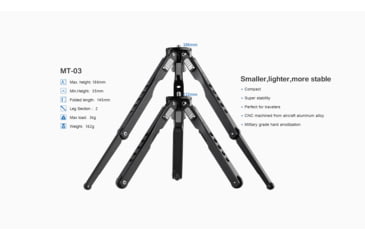Image of Leofoto MT-03 Folding Aluminum Mini Tripod w/ Bag, Black, MT-03