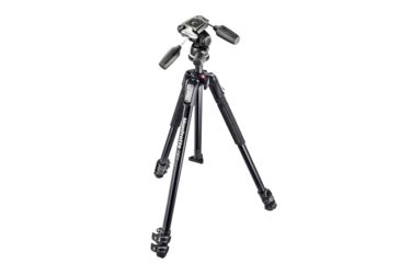 Image of Manfrotto 190X Aluminum 3-Section Tripod, Black, Kit w/ 3-way Head and Camera Plate MK190X3-3W