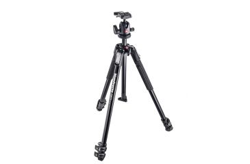 Image of Manfrotto 190X Aluminum 3-Section Tripod, Black, Kit w/ Ball Head and Camera Plate MK190X3-BH