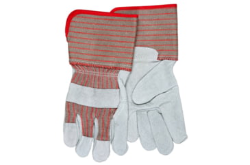 Image of MCR Safety 1210 Long Gauntlet Split Leather Palm Work Gloves, C Grade Shoulder Leather, 4.5in Rubberized Safety Cuff, Gray, Large, 1210