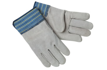 Image of MCR Safety A Shoulder Leather Split Leather Palm Work Gloves, Full Leather Back, 2.5in Plasticized Safety Cuff, Gray, Medium, 1417M