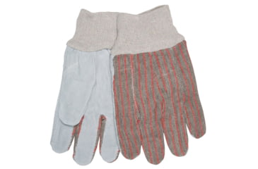 Image of MCR Safety Clute Pattern Unlined Economy Split Leather Palm Work Gloves, Breathable Cotton Back, Gray, Large, 1030