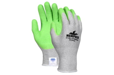 Image of MCR Safety Cut Pro 13 Gauge Dyneema Diamond Technology Shell Cut Resistant Work Gloves, Hi-Vis Latex Coated Palm and Fingertips, Hi-Vis Lime/Salt and Pepper, Medium, 9672HVGM
