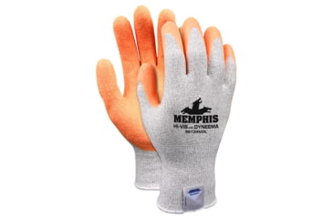Image of MCR Safety Cut Pro 13 Gauge Dyneema Diamond Technology Shell Cut Resistant Work Gloves, Hi-Vis Latex Coated Palm and Fingertips, Orange/Salt and Pepper, XX - Large, 9672HVOXXL