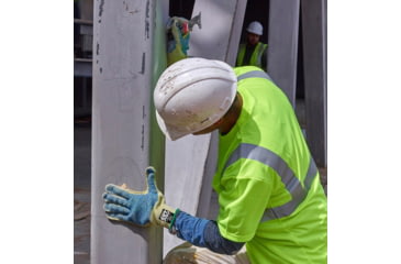 Image of MCR Safety Cut Pro Hero 7 Gauge Regular Weight Shell Cut Resistant Work Gloves, ARX Aramid, PVC Dotted Back and Palm, Blue/Green, Large, 93859L