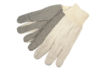 Image of MCR Safety Dotted Canvas Work Gloves, Clute Pattern with Knit Wrist, 100% Cotton, Straight Thumb, Natural/Black, Large, 8808S