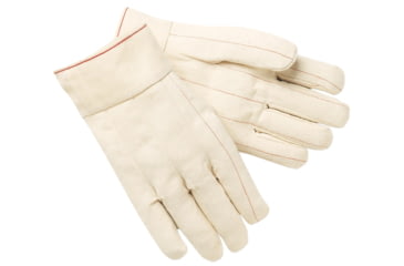 Image of MCR Safety Double Palm Work Gloves, 18oz Cotton Polyester Blend, Clute Pattern with Straight Thumb, 2.5in Plasticized Band Top, Natural, Large, 9118B