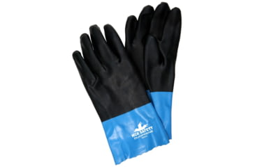 Image of MCR Safety Duoprene Neoprene Coated Work Gloves, Double Dipped Sandy Neoprene, 12in Length Fully Coated, Brushed Interlock Liner, Black/Blue, X - Large, 6962XL