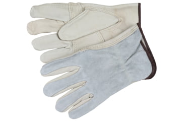 Image of MCR Safety Leather Drivers Work Gloves, CV Grade Grain Leather Patch Palm Split Leather Back and Keystone Thumb, Beige, Medium, 32055M