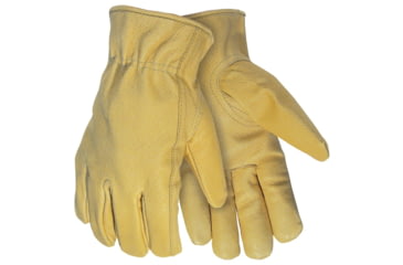 Image of MCR Safety Leather Drivers Work Gloves, Select Grade Gold Grain Pigskin, Rolled Hem and Keystone Thumb, Gold, Medium, 3420M