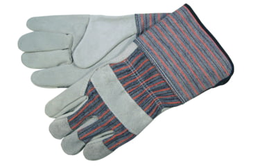 Image of MCR Safety Long Gauntlet Split Leather Palm Work Gloves, B Grade Shoulder Leather, 4.5in Rubberized Safety Cuff, Gray, Large, 1310