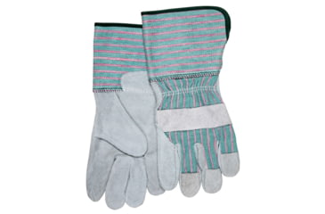 Image of MCR Safety Long Gauntlet Split Leather Palm Work Gloves, C Grade Shoulder Leather, 4.5in Rubberized Safety Cuff, Gray, Small, 1231S