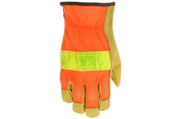 Image of MCR Safety Luminator Hi-Vis Leather Drivers Work Gloves, Premium Grade Grain Pigskin with Mesh Back, Reflective Stripe, Beige, Large, 34111L