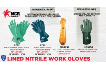 Image of MCR Safety Predaflex Flexible Fully Coated Work Gloves, Nitrile Brushed Interlock Liner, 12in Gauntlet Cuff, Blue/White, Medium, 9792M