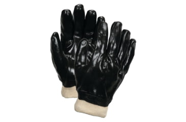 Image of MCR Safety PVC Coated Work Gloves, Single Dipped with Smooth PVC, Soft Interlock Lining, Comfortable Knit Wrist, Black, Large, 6100