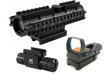 Image of NcStar 4x32mm Compact Rifle Scope Kit 1 - Mil Dot Reticle w/ Green Laser and Red Dot Sight
