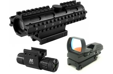 Image of NcStar 4x32mm Compact Rifle Scope Kit 3 - Rangefinder Reticle w/ Green Laser and Red Dot Sight