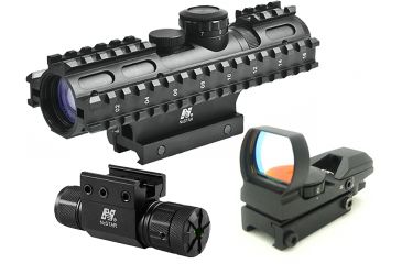 Image of NcStar 2-7x32mm Rifle Scope Kit 1 - Mil Dot Reticle w/ Green Laser and Red Dot Sight