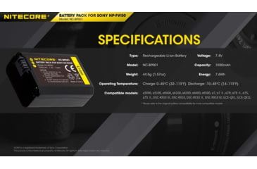 Image of Nitecore NC-BP001 Camera Battery, Sony NP-FW50, Black, 6952506494583