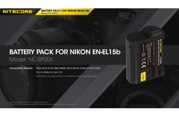 Image of Nitecore NC-BP006 Camera Battery Compatible with Nikon EN-EL15B, Black, 6952506494576