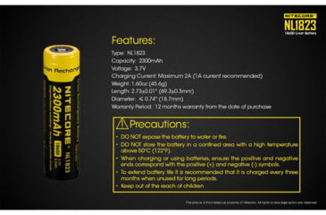 Image of Nitecore NL1823 2300mAh Rechargeable 18650 Battery, Yellow, 6952506491476