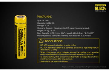 Image of Nitecore NL1834 3400mAh Rechargeable 18650 Battery, Yellow, 6952506491506
