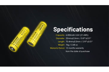 Image of Nitecore NL2160HP 6000mAh Rechargeable 21700 Battery, Black/Yellow, 6952506496426