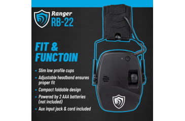 Image of Otis Technology EarShield Ranger Bluetooth Earmuffs, 22dB, Black, 22dB NRR, FG-ES22B-BK