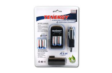 Image of Tenergy RCR123A 3.0V 600mAh Li-Ion Rechargeable Batteries,Silver,Pack of 4 w/Smart Charger,AC,Car Adapters, 30273