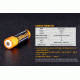 Fenix Rechargeable Li-ion 18650 3.6 Volt Battery w/Built in USB port, 2600mAh, Orange/Black ARB-L18-2600U