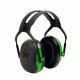 Peltor Over-the-Head Earmuffs, Black/Green, 10 EA/Case, One Size Fits Most XA007707830