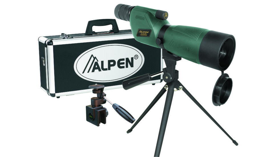 Alpen 15-45x60mm Compact Straight Spotting Scope w/ Case, Car Window Mount, Green, 725NKIT
