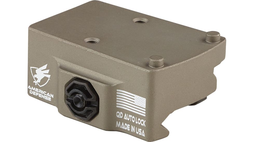 American Defense Manufacturing Trijicon RMR Mount w/ iron sight co-witness using Troy Iron Sights, Flat Dark Earth, AD-RMR-MID-FDE-TL