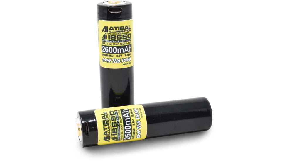 Atibal Illumination 18650 USB Rechargeable Batteries, 1 Pair, Black, Ai-650B-USB