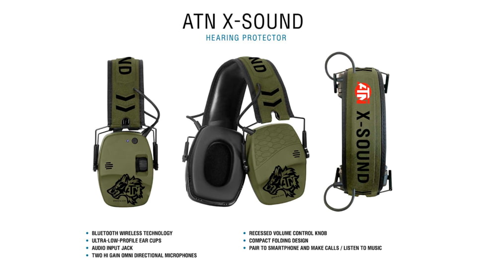 ATN X-Sound Hearing Protector, Electronic Earmuffs w/Bluetooth, Camo, ACPROTXSND
