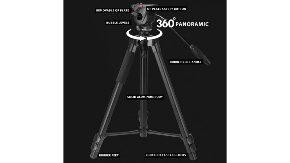 Barska Professional Fluid Head Tripod, Black, Medium, AF13650