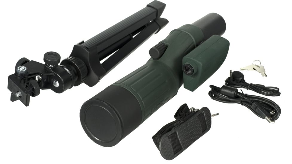 Bushnell 15 45x50 Video Graphics Array VGA Resolution Spotting Scope 787348 - shown with included tripod, carry strap, and cables