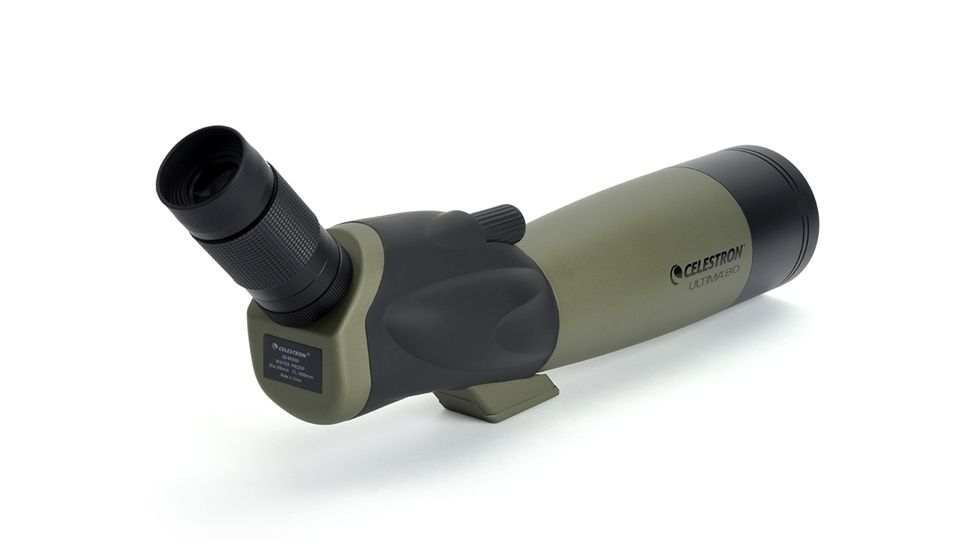 OpticsPlanet Exclusive Celestron Ultima 80mm Angled Spotting Scope, Olive Green/Black w/Tripod 93606 52250-OP
