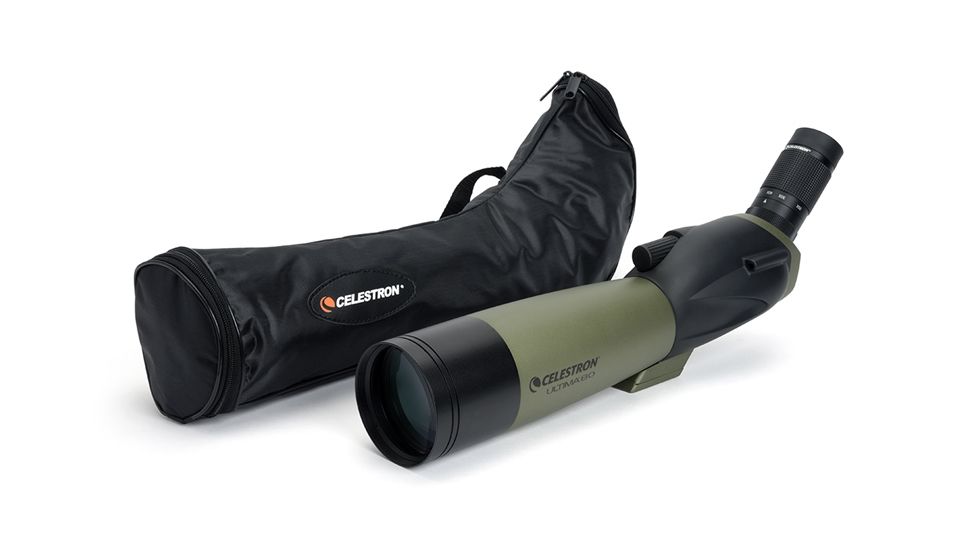 OpticsPlanet Exclusive Celestron Ultima 80mm Angled Spotting Scope, Olive Green/Black w/Tripod 93606 52250-OP