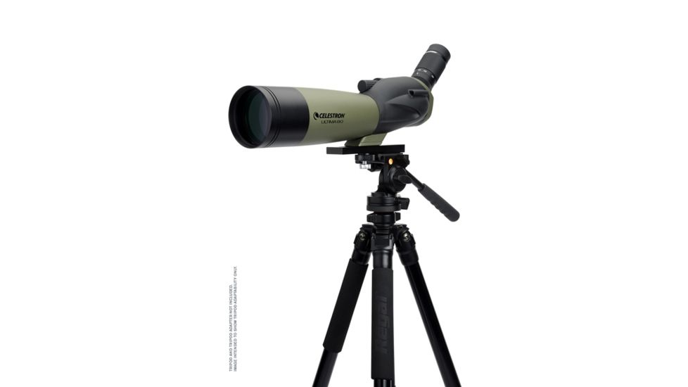 OpticsPlanet Exclusive Celestron Ultima 80mm Angled Spotting Scope, Olive Green/Black w/Tripod 93606 52250-OP