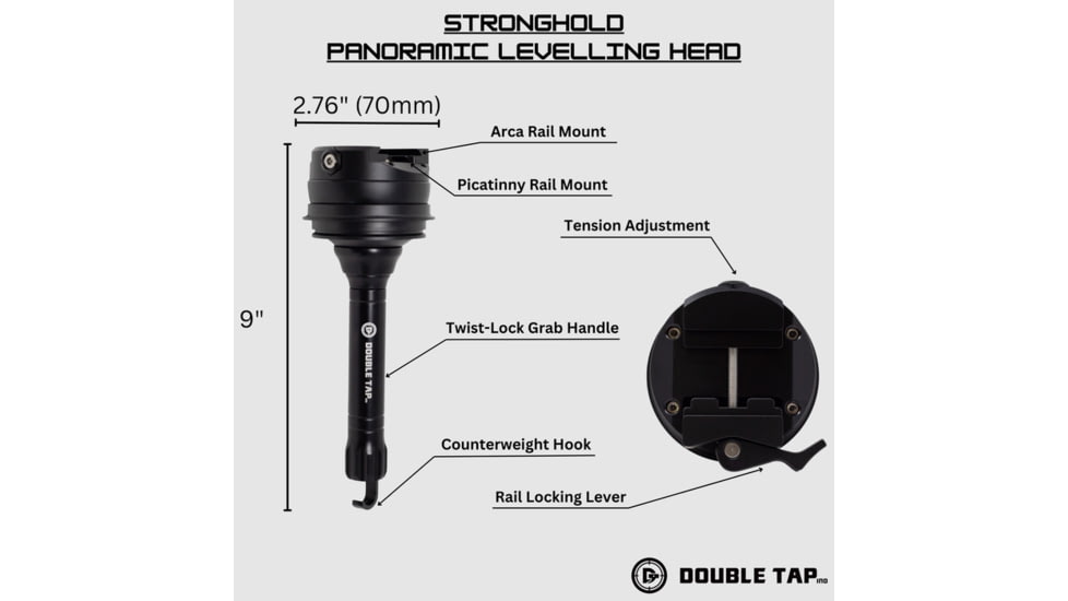 Double Tap Industries Stronghold Aluminum Shooting Tripod w/Ball Head, Black, TRI-A-002BH