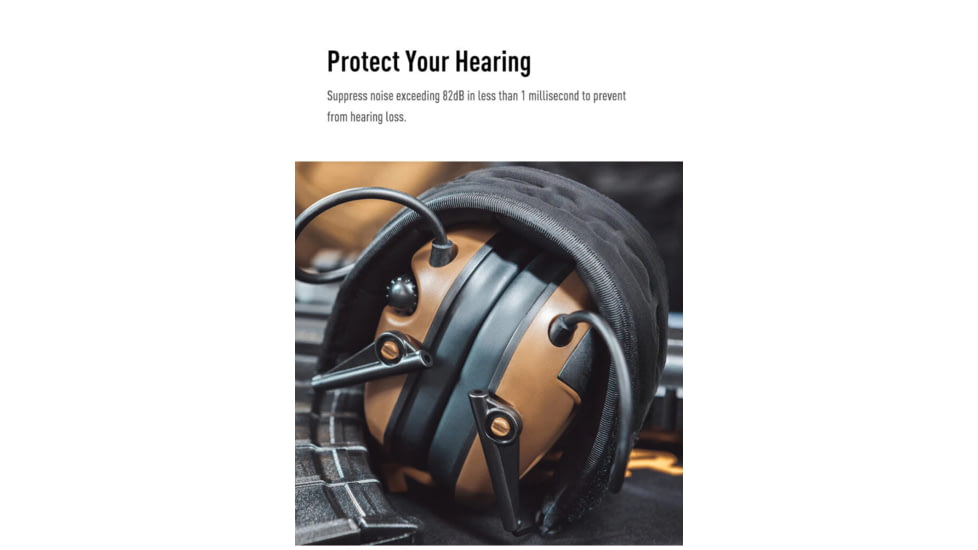 Earmor Sport Shooting ElectronicEar Muffs w/ Foam Earpads, 22dB, Coyote Brown, M300A-CB