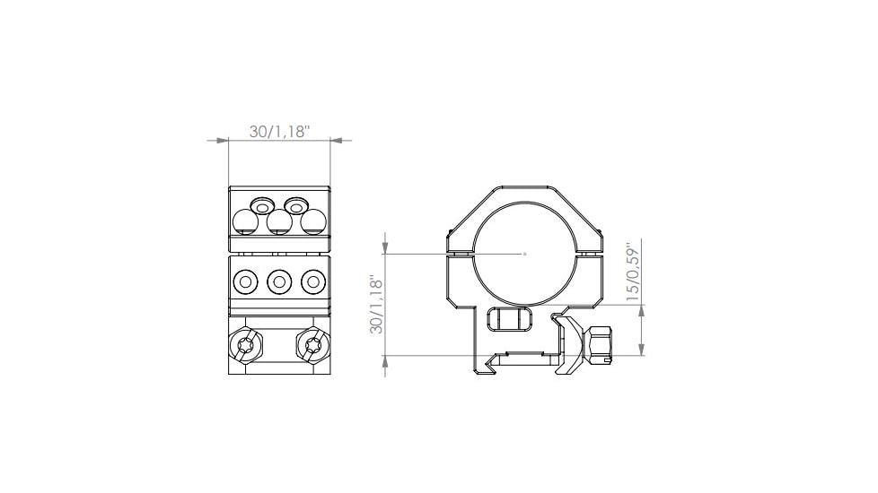 EAW German Tactical Mount Pair Of Fixed Rings, Tube Diameter 30mm, Height 15mm, Screw, Black, 61000