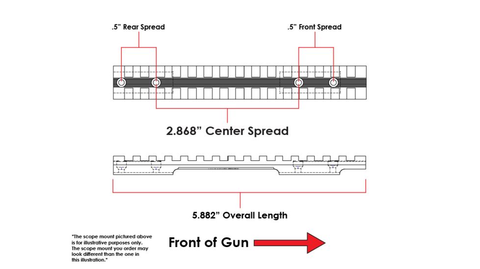 Evolution Gun Works Browning T-Bolt Picatinny Rail Scope Mount 20 MOA, 5.882 in, Aluminum, Matte Black, 43332
