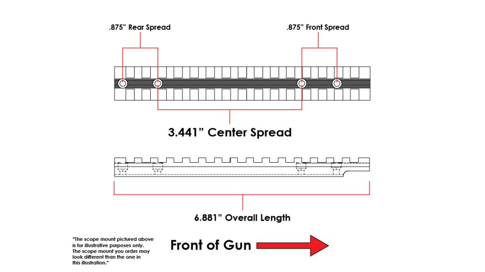 Evolution Gun Works T/C Dimension Picatinny Rail Scope Mount 0 MOA Ambidextrous, 6.88 in, Aluminum, Matte Black, 46950