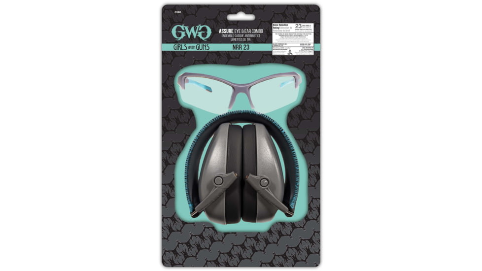 Girls With Guns Assure Protective Safety Glasses &amp; Earmuffs Combo Set, Gray/Teal/Black, One Size, 2388
