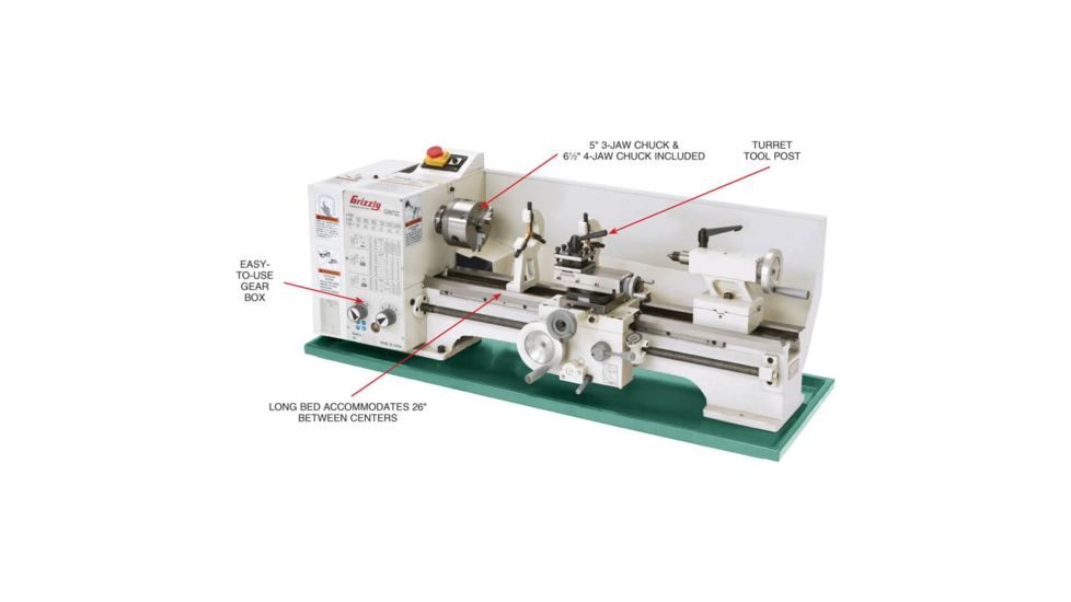 Grizzly Industrial 11in. x 26in. Bench Lathe w/ Gearbox G9972Z