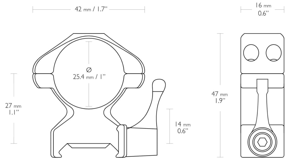 Hawke Sport Optics Precision Steel 1in Rings Weaver w/ Lever - 2-Pieces, High, Black, 23012