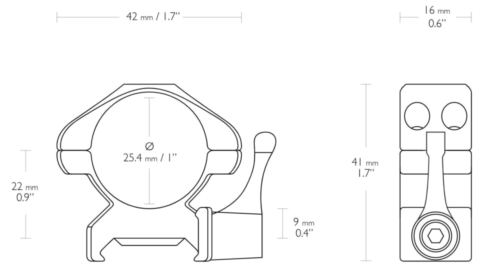 Hawke Sport Optics Precision Steel 1in Rings Weaver w/ Lever - 2-Pieces, Medium, Black, 23011